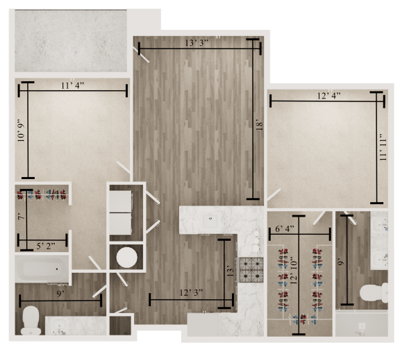 2 bedroom 2 bathroom floor plan F at The Apex at CityPlace, Kansas, 66210