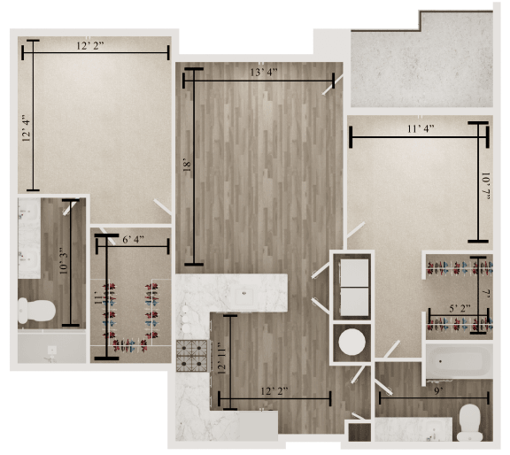 2 bedroom 2 bathroom floor plan S at The Apex at CityPlace, Overland Park