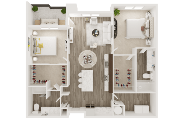 2 bed 2 bath floor plan B at The Apex at CityPlace, Overland Park