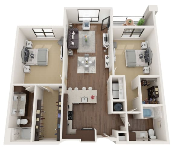 2 bedroom 2 bathroom Floor plan G at The Residences at Galleria, Overland Park, KS