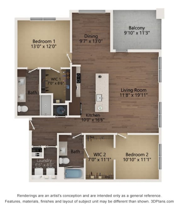2 bedroom 2 bathroom Floor plan J at The Residences at Galleria, Overland Park, KS, 66211