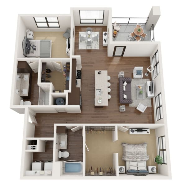 2 bedroom 2 bathroom Floor plan I at The Residences at Galleria, Overland Park, 66211