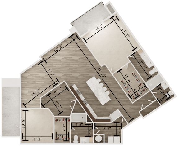 2 bedroom 2 bathroom floor plan K at The Apex at CityPlace, Overland Park, 66210