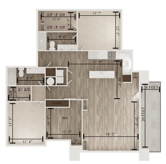 2 bedroom 2 bathroom floor plan M at The Apex at CityPlace, Kansas, 66210