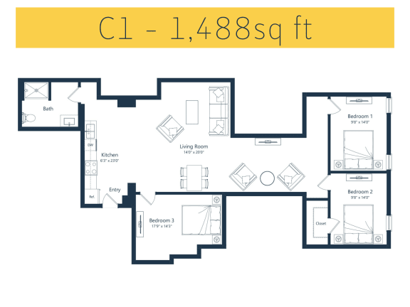 3 bedroom floor plan at The Station Lofts in Leavenworth