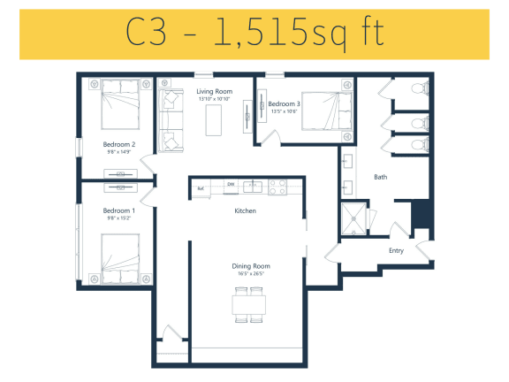 3 bedroom floor plan at The Station Lofts in Leavenworth