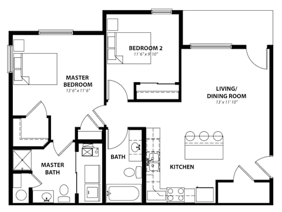 B5 2D Floor Plan at Capitol Grove Apartments, Des Moines, Iowa