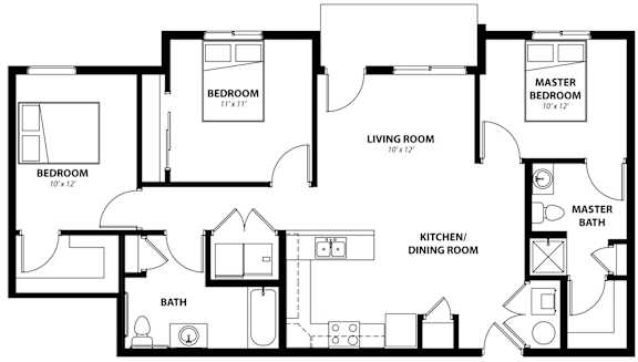 C3 2D Floor Plan at Capitol Grove Apartments, Des Moines, Iowa