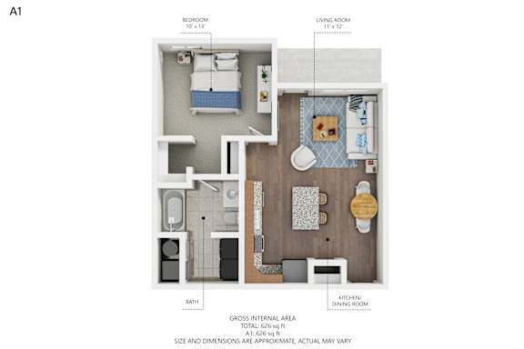 A1 Floor Plan at Capitol Grove Apartments, Iowa, 50317