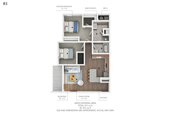 B3 Floor Plan at Capitol Grove Apartments, Iowa, 50317