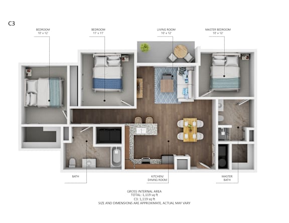 C3 Floor Plan at Capitol Grove Apartments, Des Moines, Iowa