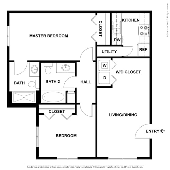 2D Floor Plan Image for 2 bed, 2 bath apartment at Jefferson Park in Liberty