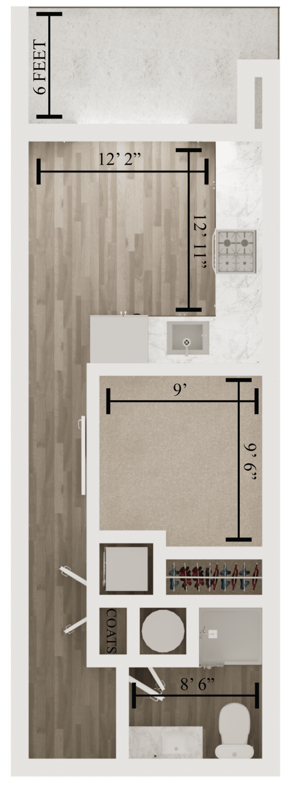 Studio 1 bath floor plan C at The Apex at CityPlace, Overland Park