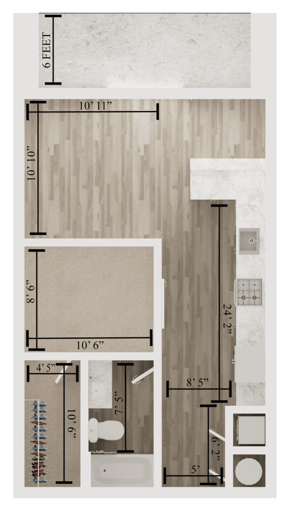 Studio 1 bath floor plan E at The Apex at CityPlace, Kansas