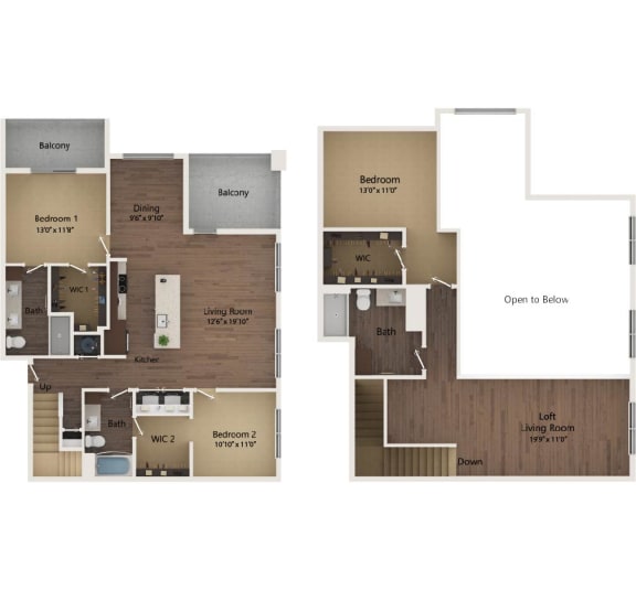 2D floor plan of luxury 2 story, 3 bedroom apartment