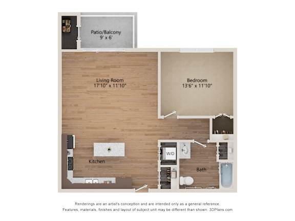 A floor plan of a house with a living room, kitchen, bathroom, and bedroom.