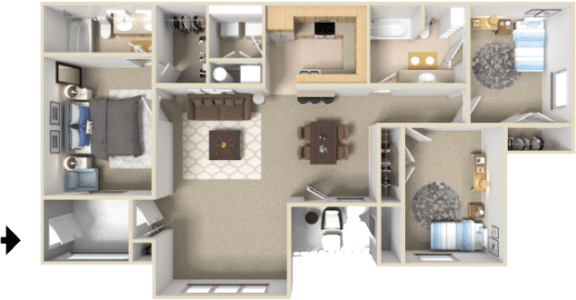 Floor Plan  3 Bedroom Apartment Lenexa KS