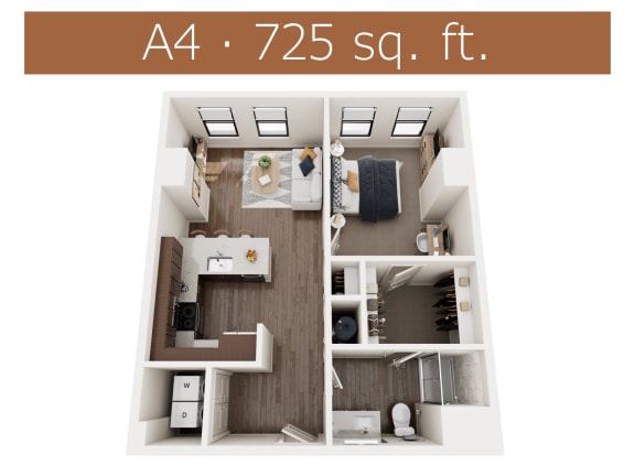 A4 floor plan showing one bedroom and one bathroom
