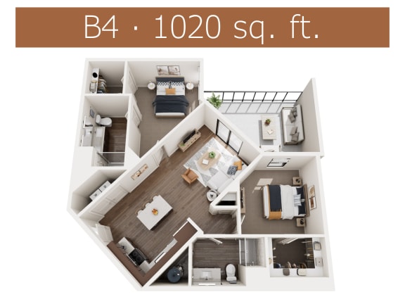 B4 floor plan showing two bedroom and two bathroom apartment is Castle Rock CO