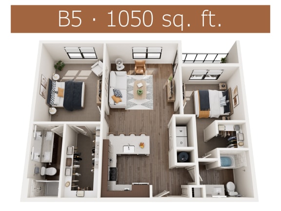 B5 floor plan showing two bedroom and two bathroom apartment is Castle Rock CO