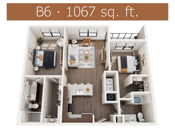 B5 floor plan showing two bedroom and two bathroom apartment is Castle Rock CO