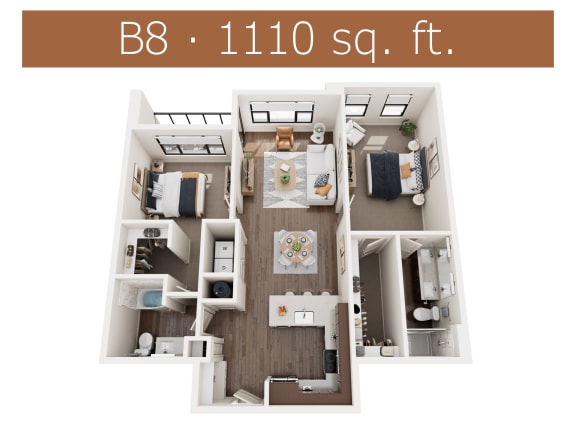 B8 floor plan showing two bedroom and two bathroom apartment is Castle Rock CO