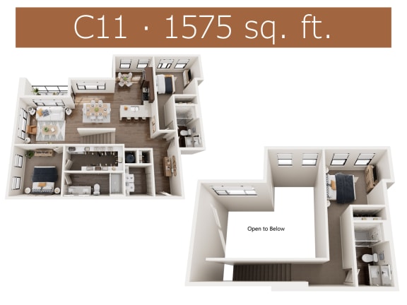 C11 floor plan showing 2 story 3 bedroom, 3 bathroom apartment in Castle Rock, CO