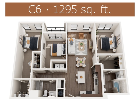 C6 floor plan showing three bedroom and two bathroom apartment is Castle Rock CO