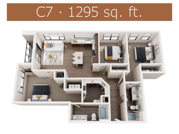 C7 floor plan showing three bedroom and two bathroom apartment is Castle Rock CO