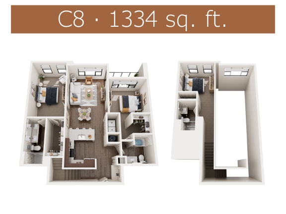 C8 floor plan showing 3 bedroom, 3 bathroom loft with a den in Castle Rock, CO