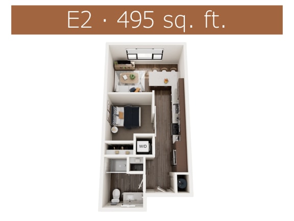 E2 floor plan showing studio apartment in Castle Rock CO