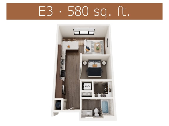 E3 floor plan showing studio apartment in Castle Rock CO