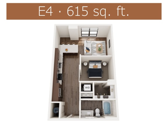 E4 floor plan showing studio apartment in Castle Rock CO