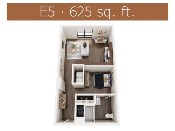 E5 floor plan showing studio apartment in Castle Rock CO