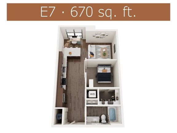 E7 floor plan showing studio apartment in Castle Rock CO