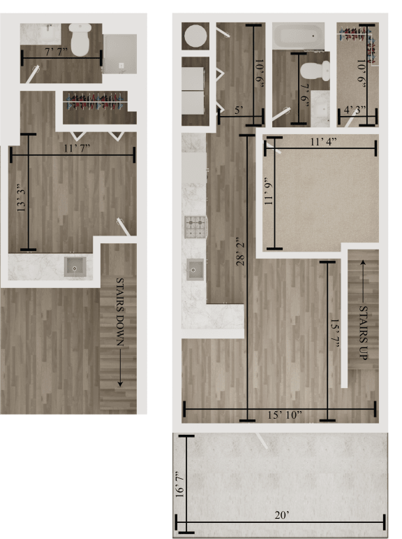 2 bedroom 2 bathroom floor plan R at The Apex at CityPlace, Kansas, 66210
