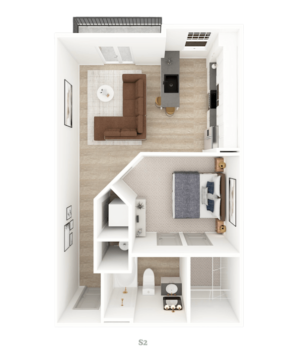 1 Bed 1 Bath Floorplan A at District on the Etowah Apartments, Georgia