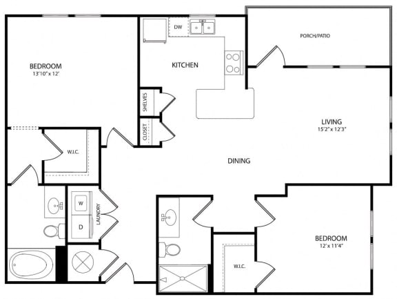 The Hawthorne 2 Bed  2 Bath Floor Plan at The Crest at Laurel Canyon, Canton