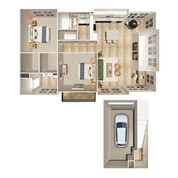 A diagram of a house showing the layout of the rooms.