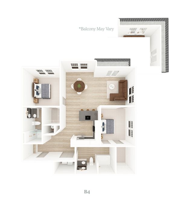 2 Bed 2 Bath Floorplan F at District on the Etowah Apartments, Georgia