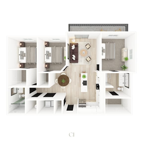 A floor plan of a house with a living room, dining room, kitchen, and bathroom.