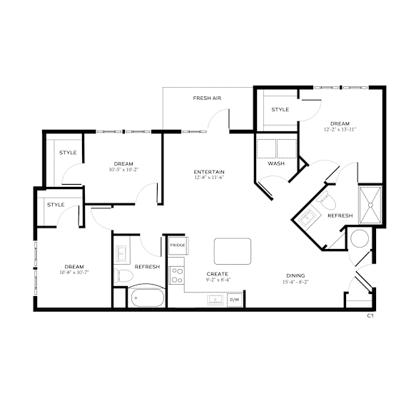 A black and white floor plan of a house with labeled rooms.