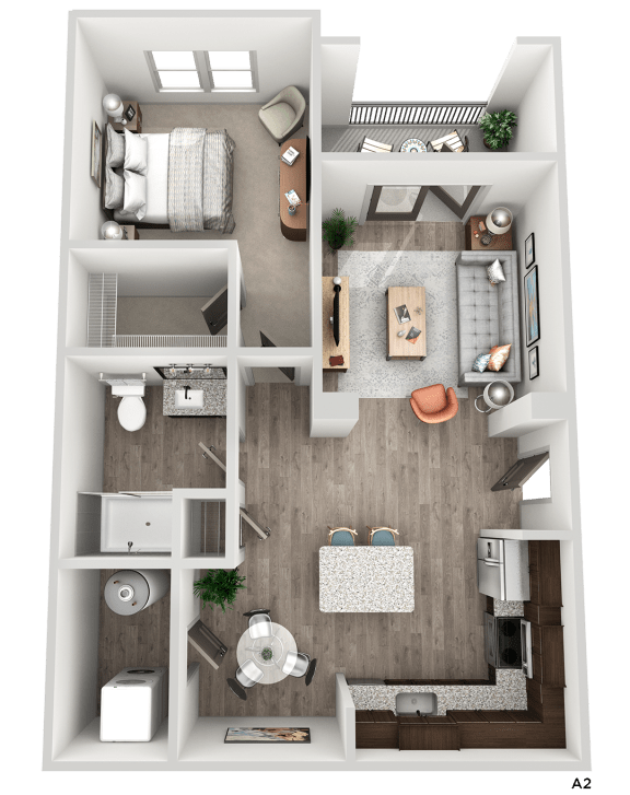 1 bedroom 1 bath A2 Floor Plan at The Crest at South Point, Georgia