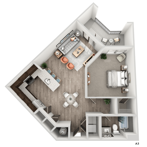 1 bed 1 bath A3 Floor Plan at The Crest at South Point, McDonough, 30253