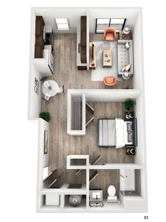 studio 1 bath S1 Floor Plan at The Crest at South Point, McDonough Georgia