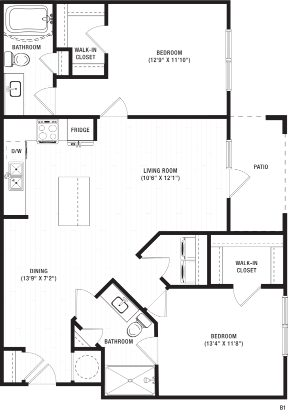 2 Bed 2 Bath Floor Plan at The Crest at Acworth, Georgia