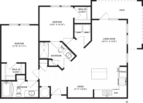 2 Bedroom 2 Bath Floor Plan A at The Crest at Acworth, Georgia, 30102