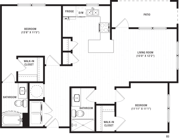 2 Bedroom 2 Bathroom Floor Plan B at The Crest at Acworth, Acworth, GA, 30102