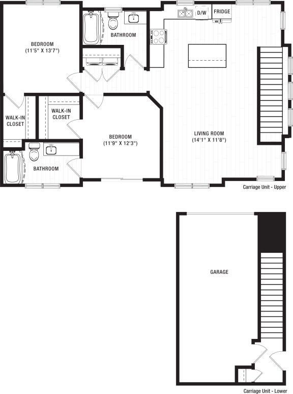 Two Bed Two Bath Floor Plan at The Crest at Acworth, Acworth, 30102