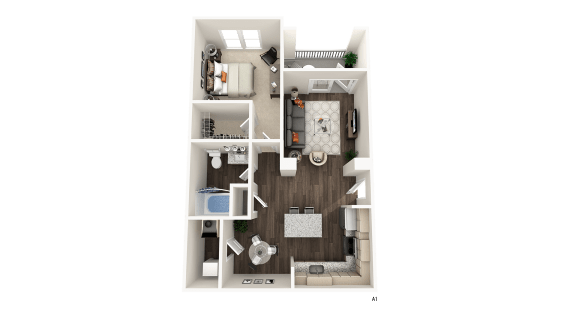 1 bedroom 1 bathroom A1 Floor Plan at The Crest at Acworth, Acworth
